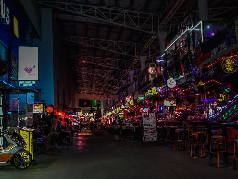 Food stalls and bars on side roads