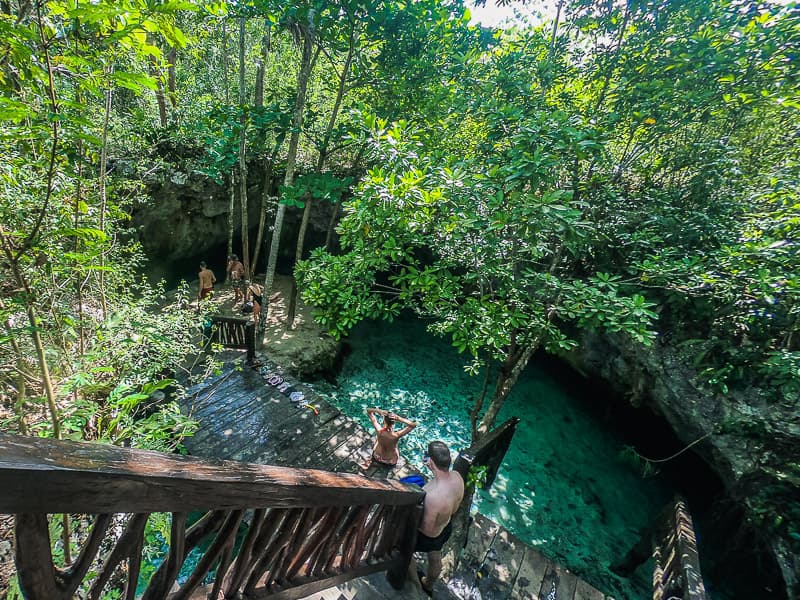 The stairs leading down to the cenote